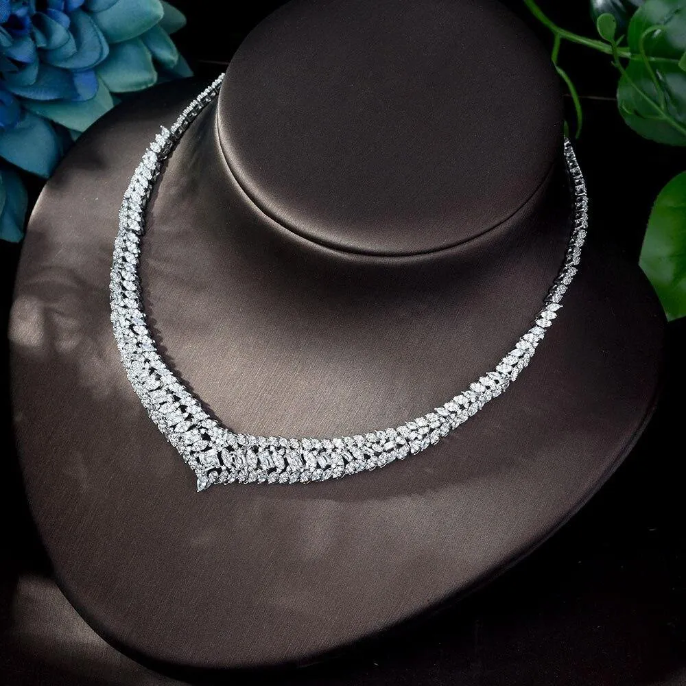 Exclusive Luxury Designer AAAA  Cubic Zirconia Diamonds Necklace Earring Bracelet Bridal Wedding Jewelry Set