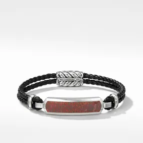 Exotic Stone Bar Station Leather Bracelet with Red Agate