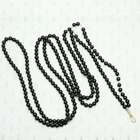 Extra Long Victorian Black Glass Bead Necklace with Dog Hook