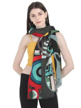 FabSeasons Stylish Green Abstract Printed Cotton Scarves for Summer & Winter