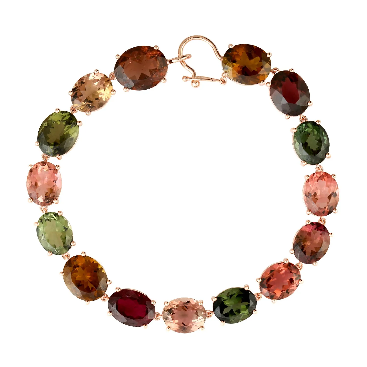 Faceted Multicolor Tourmaline 18k Rose Gold Handmade Designer Bracelet For Birthday Gift