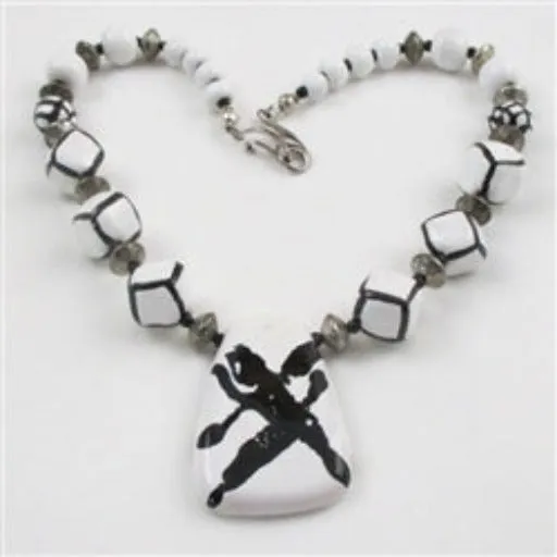 Fair Trade White and Black Beaded Necklace Kazuri