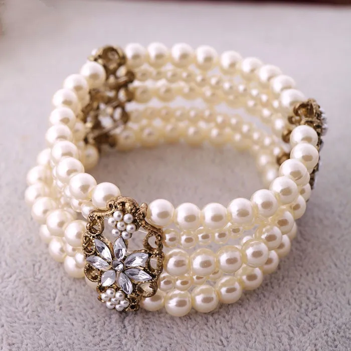 Fashion Accessories Simulated Pearl Women's Multi-layer Elastic Bracelet Accessories Free Shipping Bracelets & Bangles