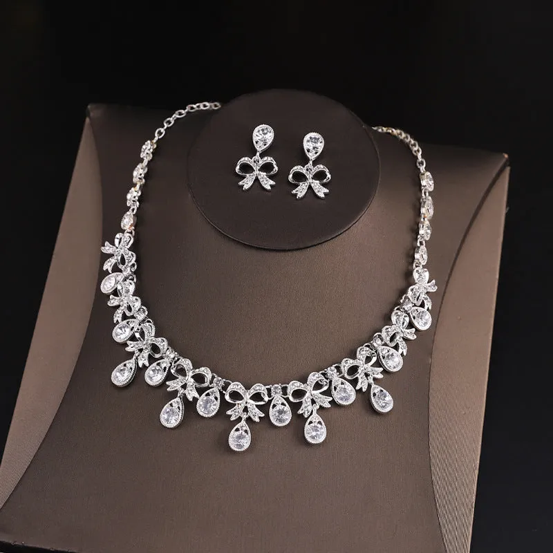 Fashion bridal necklace diamond alloy jewelry set necklace earrings two-piece wedding dress accessorie