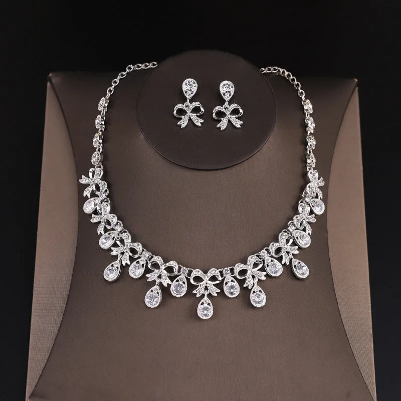 Fashion bridal necklace diamond alloy jewelry set necklace earrings two-piece wedding dress accessorie