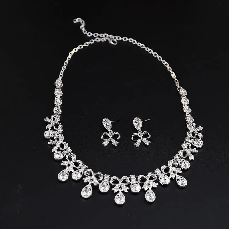 Fashion bridal necklace diamond alloy jewelry set necklace earrings two-piece wedding dress accessorie