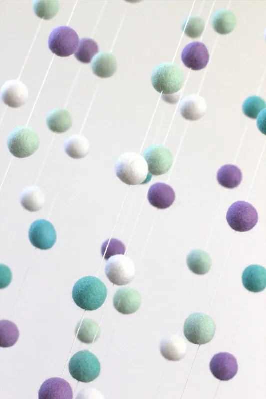 Felt Ball Nursery Mobile- Lavender, Turquoise- LARGE