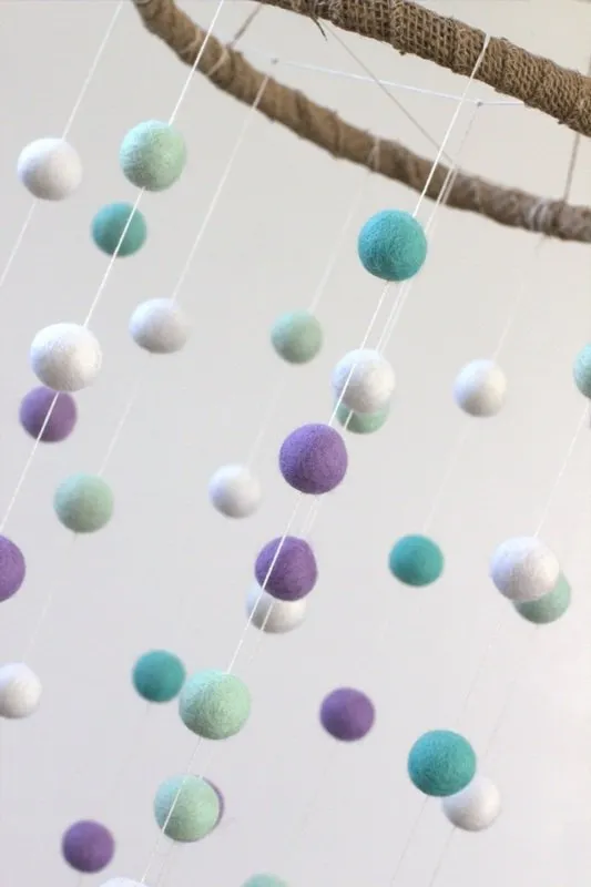 Felt Ball Nursery Mobile- Lavender, Turquoise- LARGE