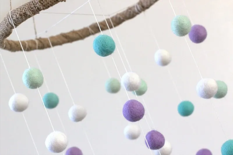 Felt Ball Nursery Mobile- Lavender, Turquoise- LARGE