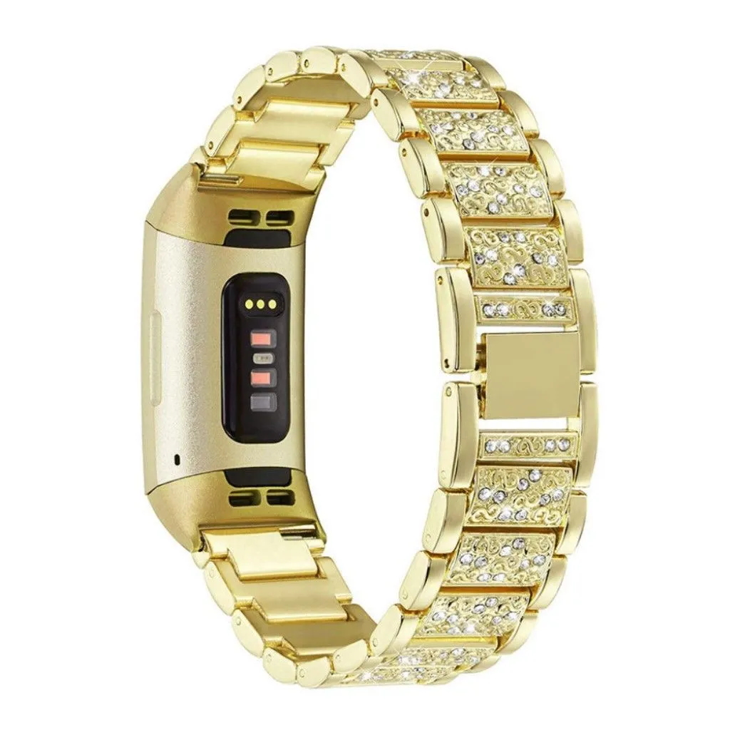 Fitbit Charge 4 / 3 rhinestone stainless steel watch strap - Gold