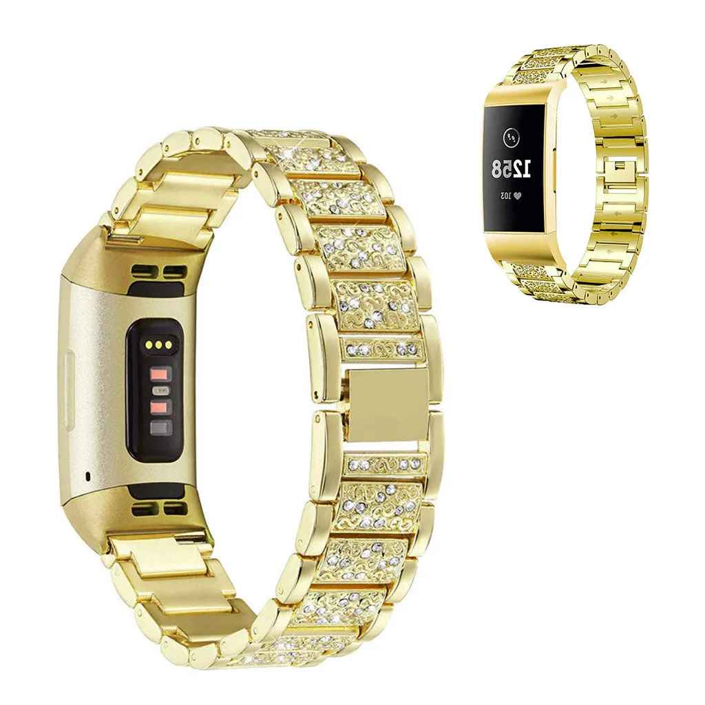 Fitbit Charge 4 / 3 rhinestone stainless steel watch strap - Gold