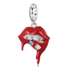 Flashing Red Lip Zircon Silver Pendant