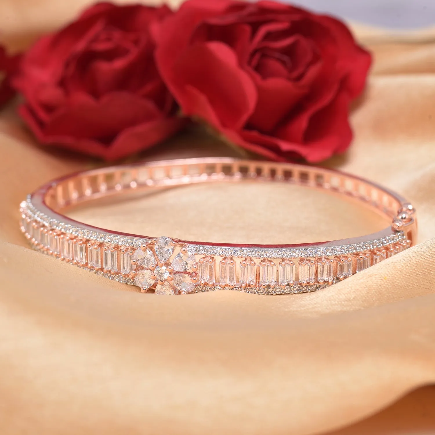 Floral Design Light Diamond Bracelet Rose Gold Plated For Women And Girls - Saraf Rs Jewellery