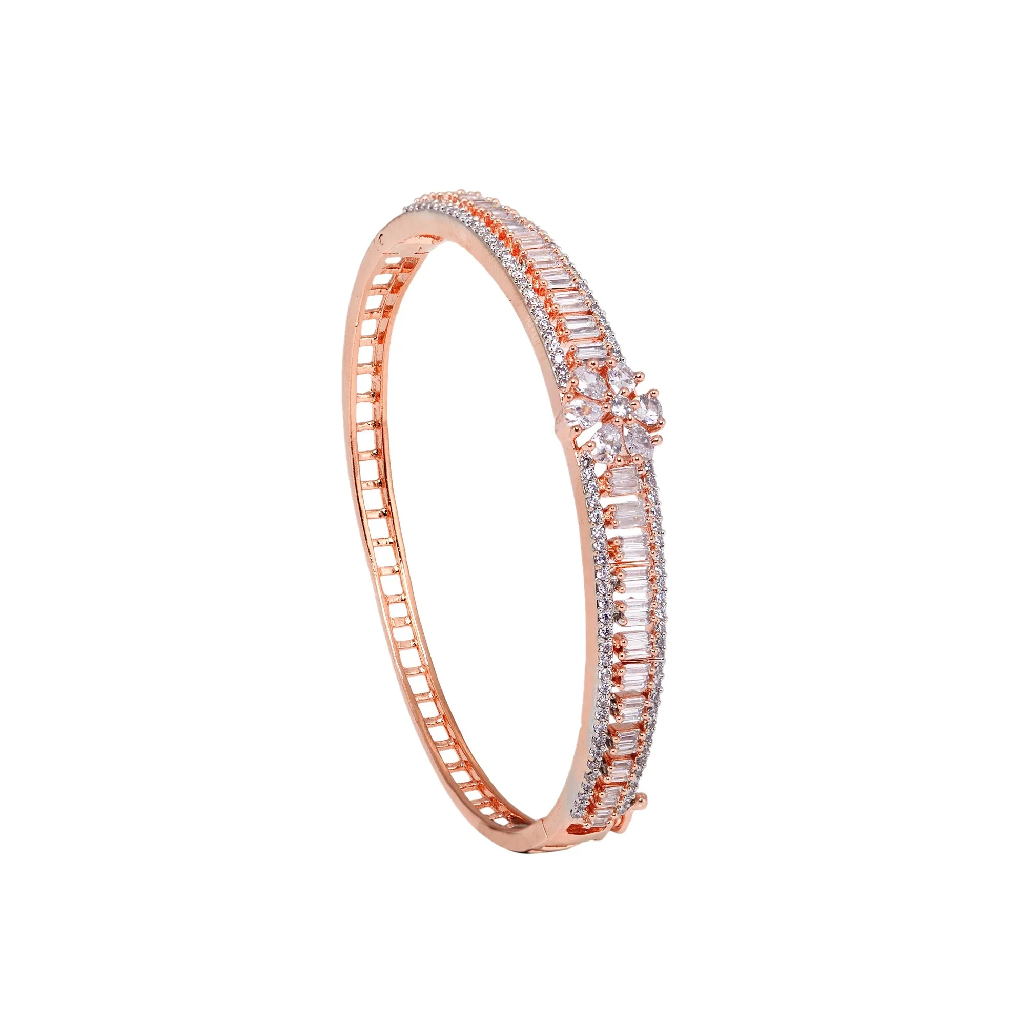 Floral Design Light Diamond Bracelet Rose Gold Plated For Women And Girls - Saraf Rs Jewellery