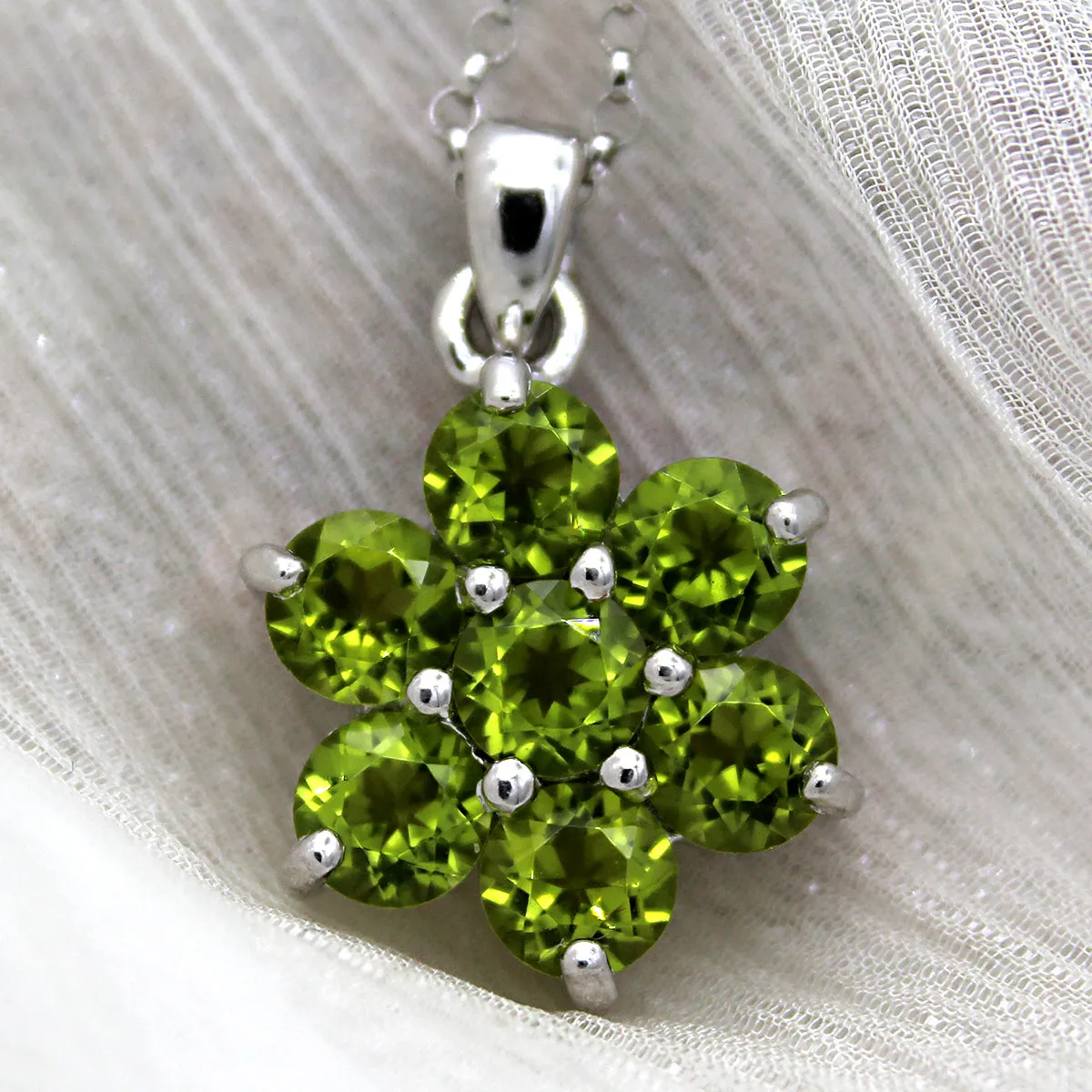 Flower Cluster Peridot Fine Necklace Pendant