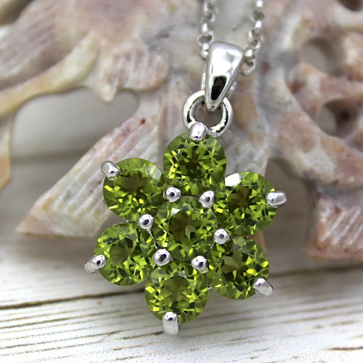 Flower Cluster Peridot Fine Necklace Pendant