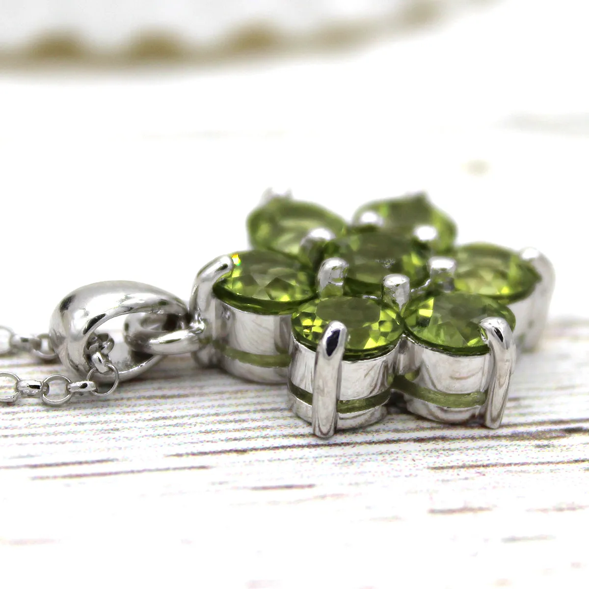 Flower Cluster Peridot Fine Necklace Pendant