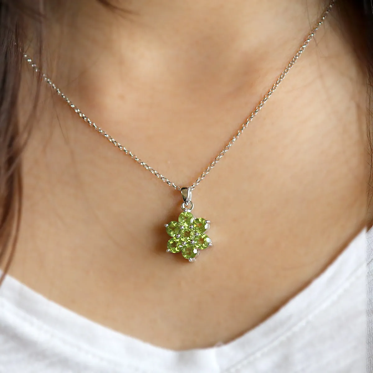 Flower Cluster Peridot Fine Necklace Pendant