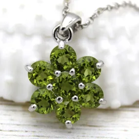 Flower Cluster Peridot Fine Necklace Pendant