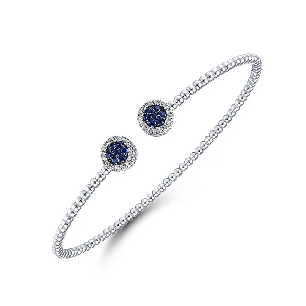 Gabriel & Co. 14K White Gold Bujukan Bead Cuff Bracelet with Sapphire and Diamond Halo Caps