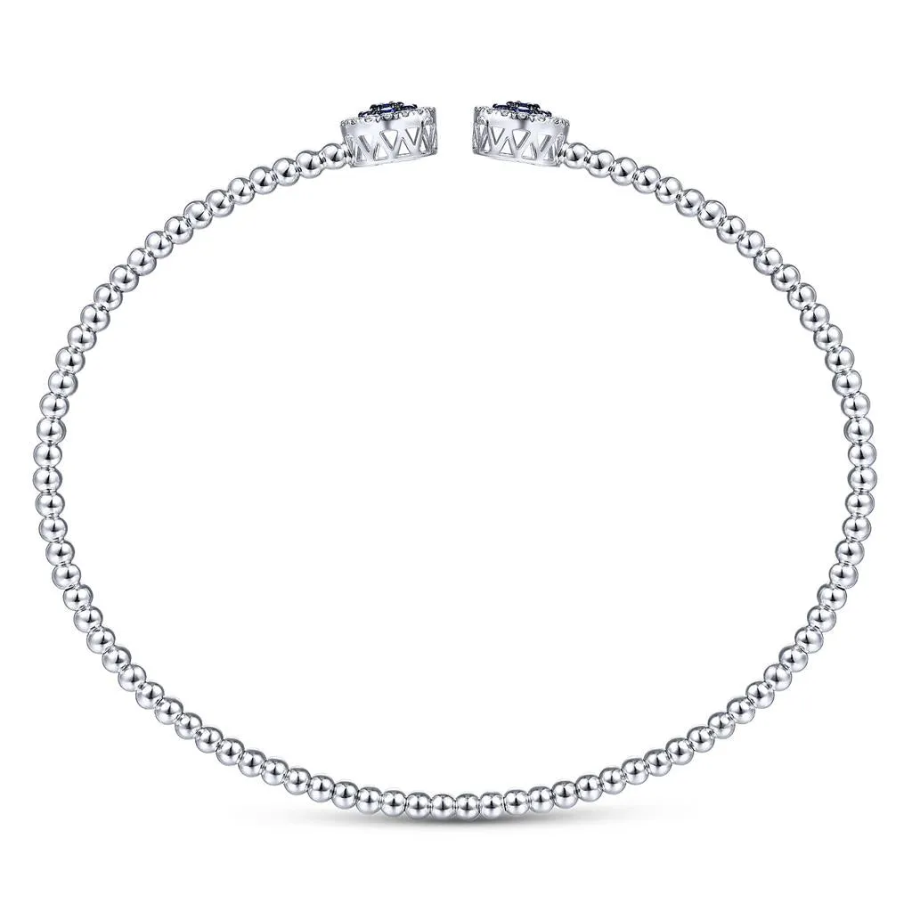 Gabriel & Co. 14K White Gold Bujukan Bead Cuff Bracelet with Sapphire and Diamond Halo Caps