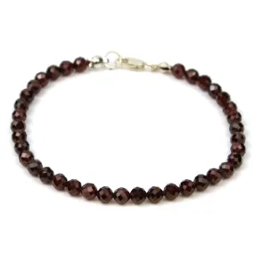 Garnet Faceted 4mm Round Bracelet with Sterling Silver Lobster Claw Clasp