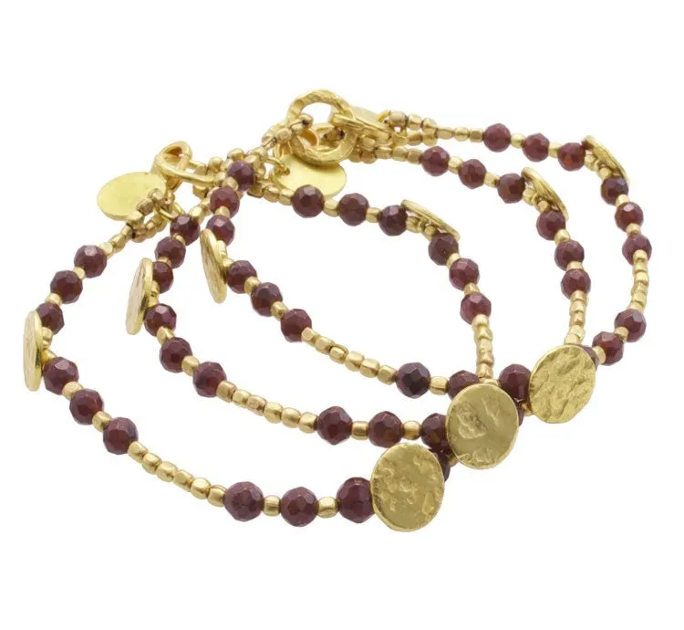 Garnet Gold Plated Sun Disc Bracelet