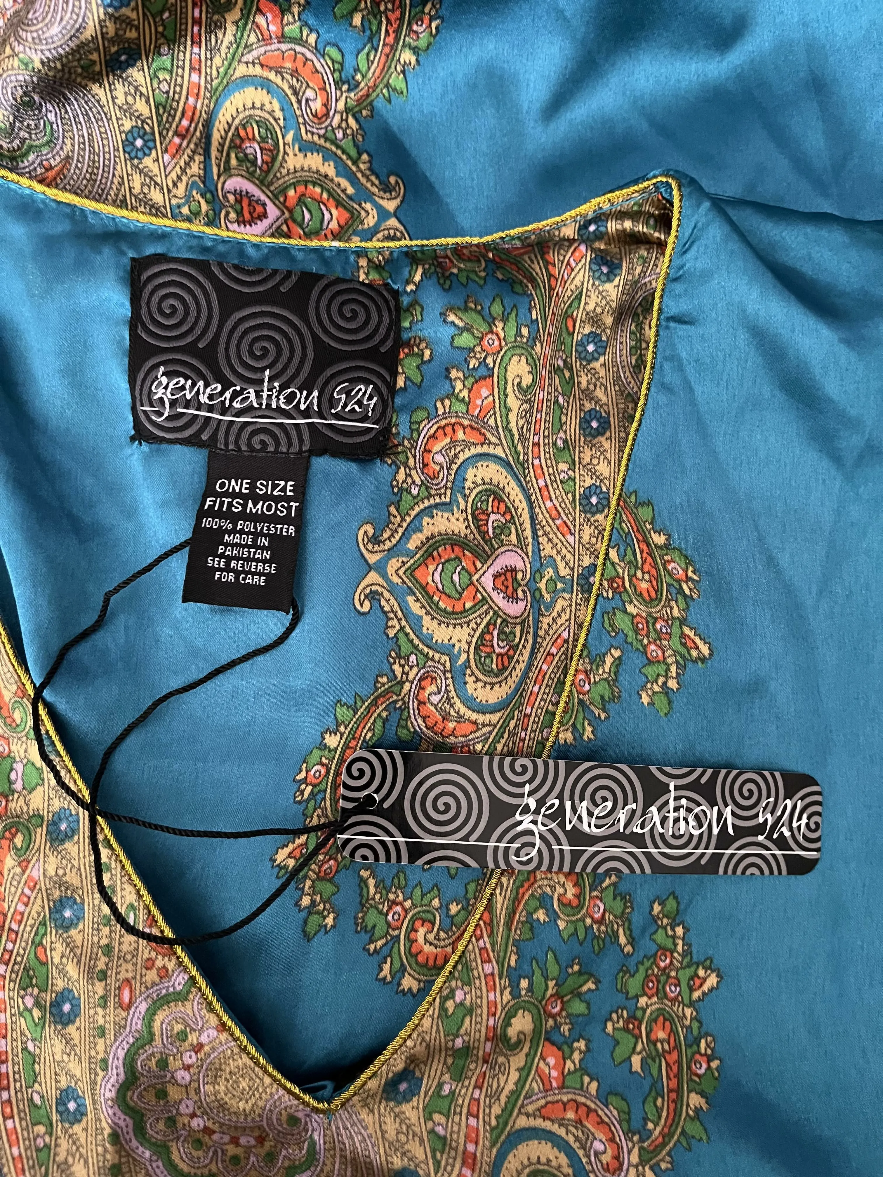 Generation 524 Size Open Turquoise & Gold Ornate Caftan NWT