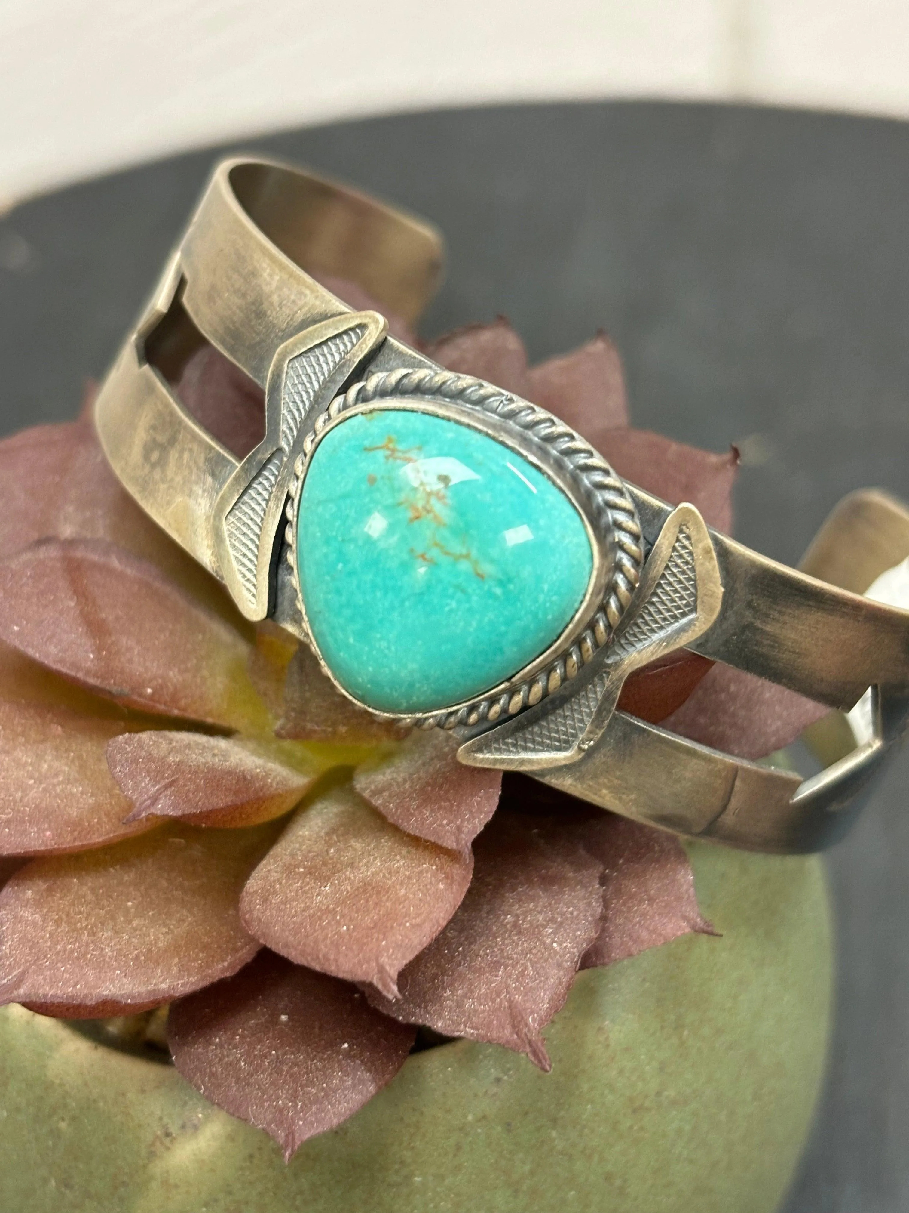 Genuine Kingman Turquoise Navajo Handmade Sterling Cuff Bracelet by Jimmy Nelson