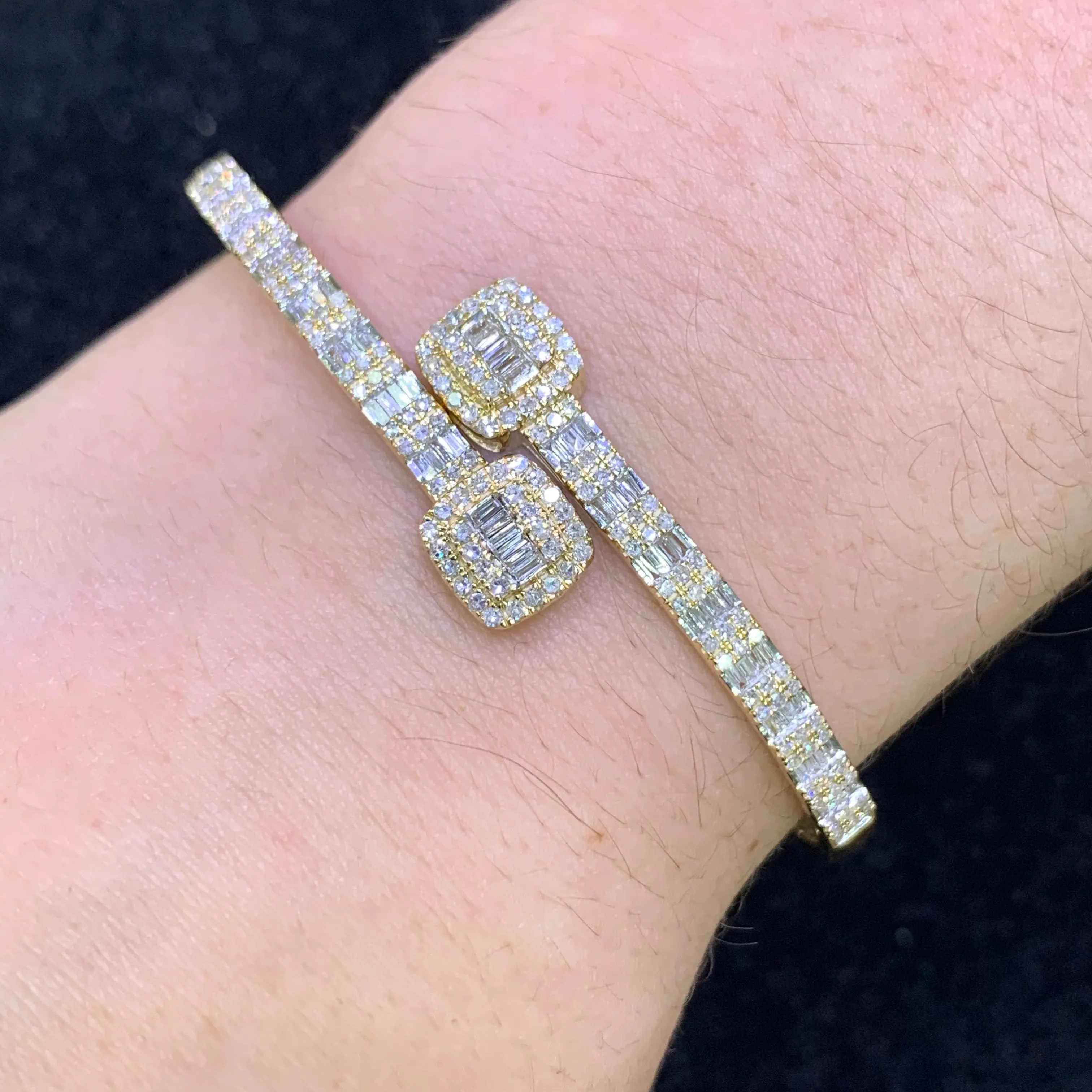 Gold and Diamond Twin Squares Cuff  Bracelet (choose gold color)