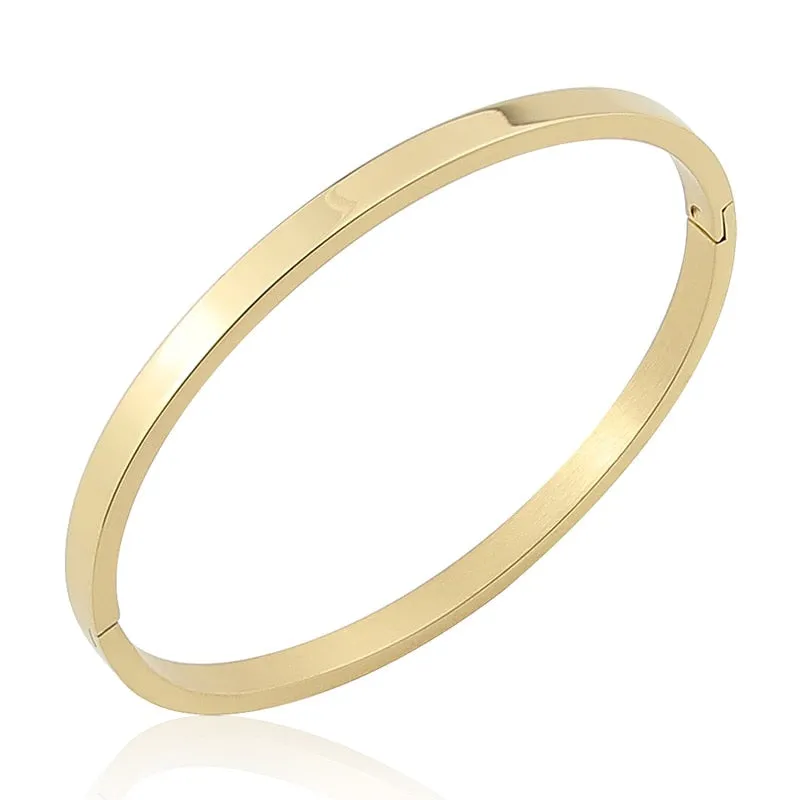 Gold-Color Stainless Steel Round Bangle Bracelet with Charm for Kids