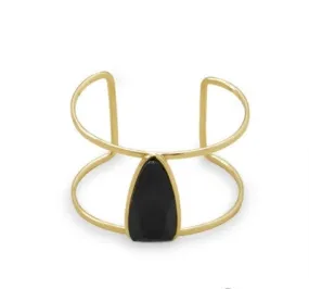 Gold Cuff With Black Center Stone