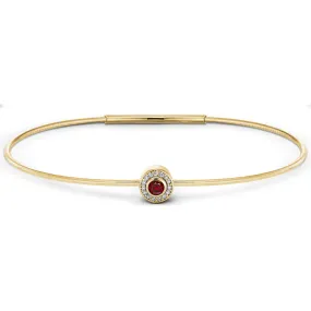 Gold Finish Finish Sterling Silver Round Simulated Garnet Birth Gem Bracelet with Simulated Diamonds