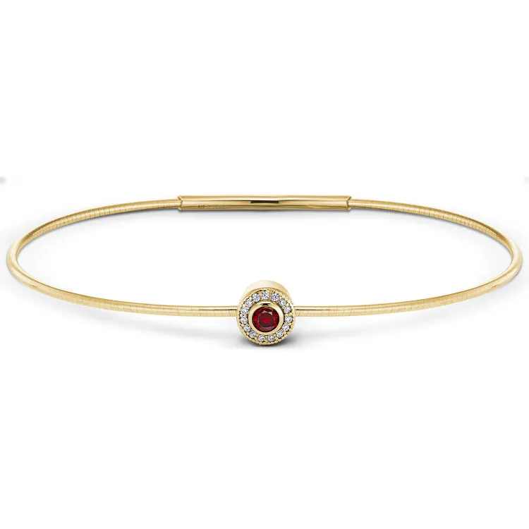 Gold Finish Finish Sterling Silver Round Simulated Garnet Birth Gem Bracelet with Simulated Diamonds