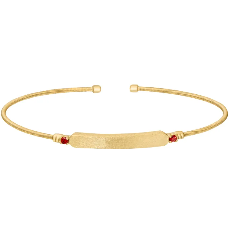 Gold Finish Sterling Silver Cable Cuff Bracelet with Name Plate and Simulated Garnet Birth Gems - January