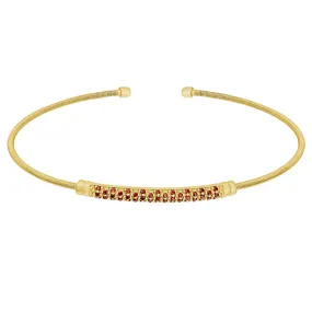 Gold Finish Sterling Silver Cable Cuff Bracelet with Three Rows of Simulated Garnet Birth Gems - January