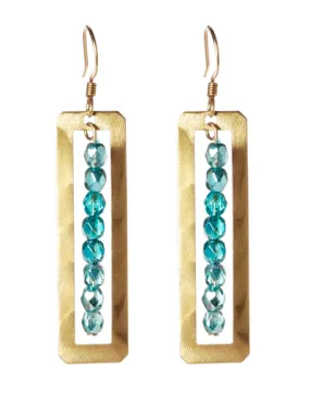 Gold Open Rectangle Earrings with Beaded Drop