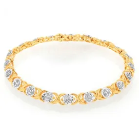 Gold Plated Sterling Silver 1/4 Carat Fancy Diamond 18cm Hugs and Kisses Bracelet