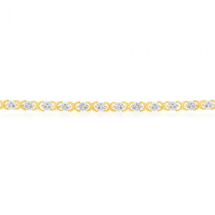 Gold Plated Sterling Silver 1/4 Carat Fancy Diamond 18cm Hugs and Kisses Bracelet