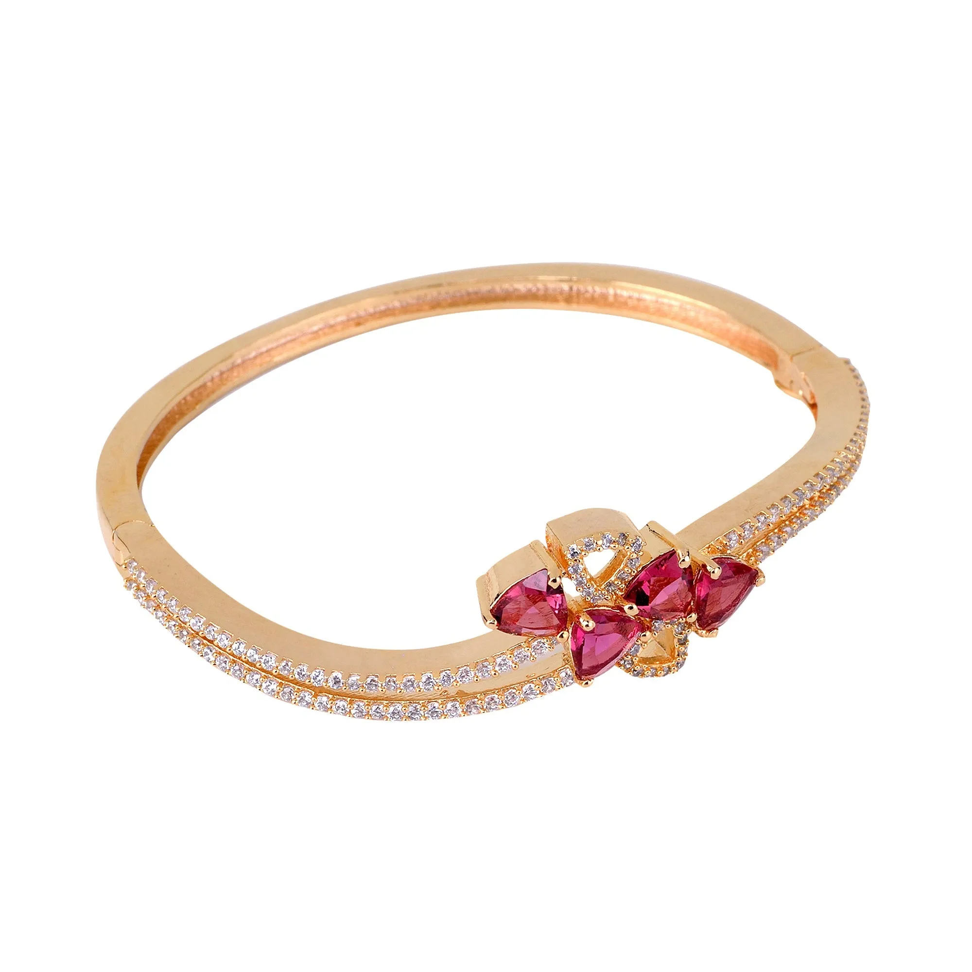 Gold Plated With Ruby American Diamond Studded Handcrafted Bracelet For Women And Girls - Saraf Rs Jewellery