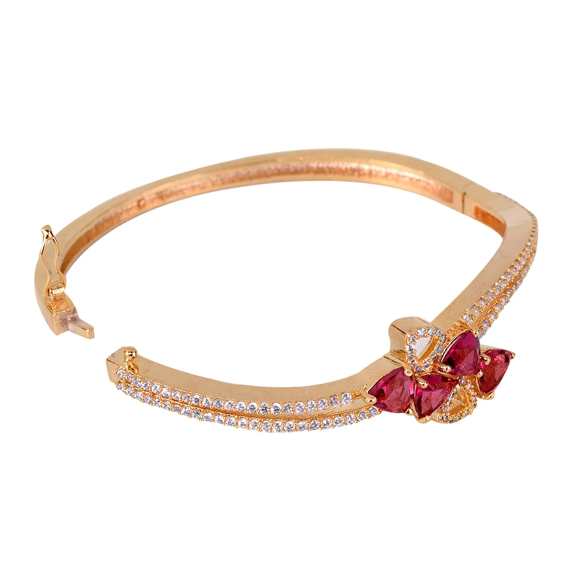 Gold Plated With Ruby American Diamond Studded Handcrafted Bracelet For Women And Girls - Saraf Rs Jewellery