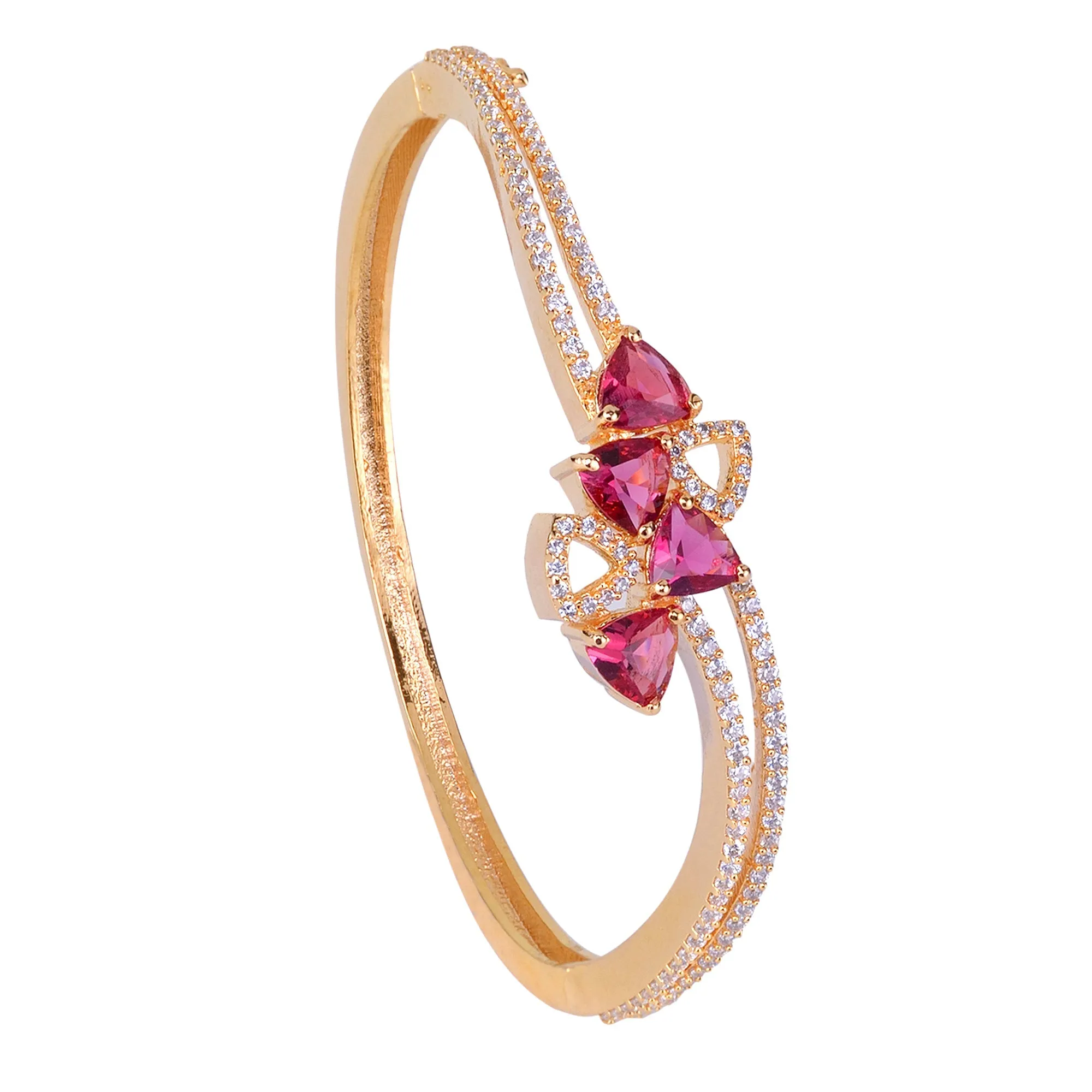 Gold Plated With Ruby American Diamond Studded Handcrafted Bracelet For Women And Girls - Saraf Rs Jewellery