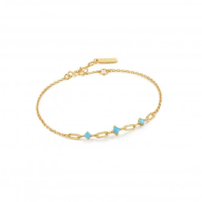 Gold Turquoise Link Bracelet B033-02G