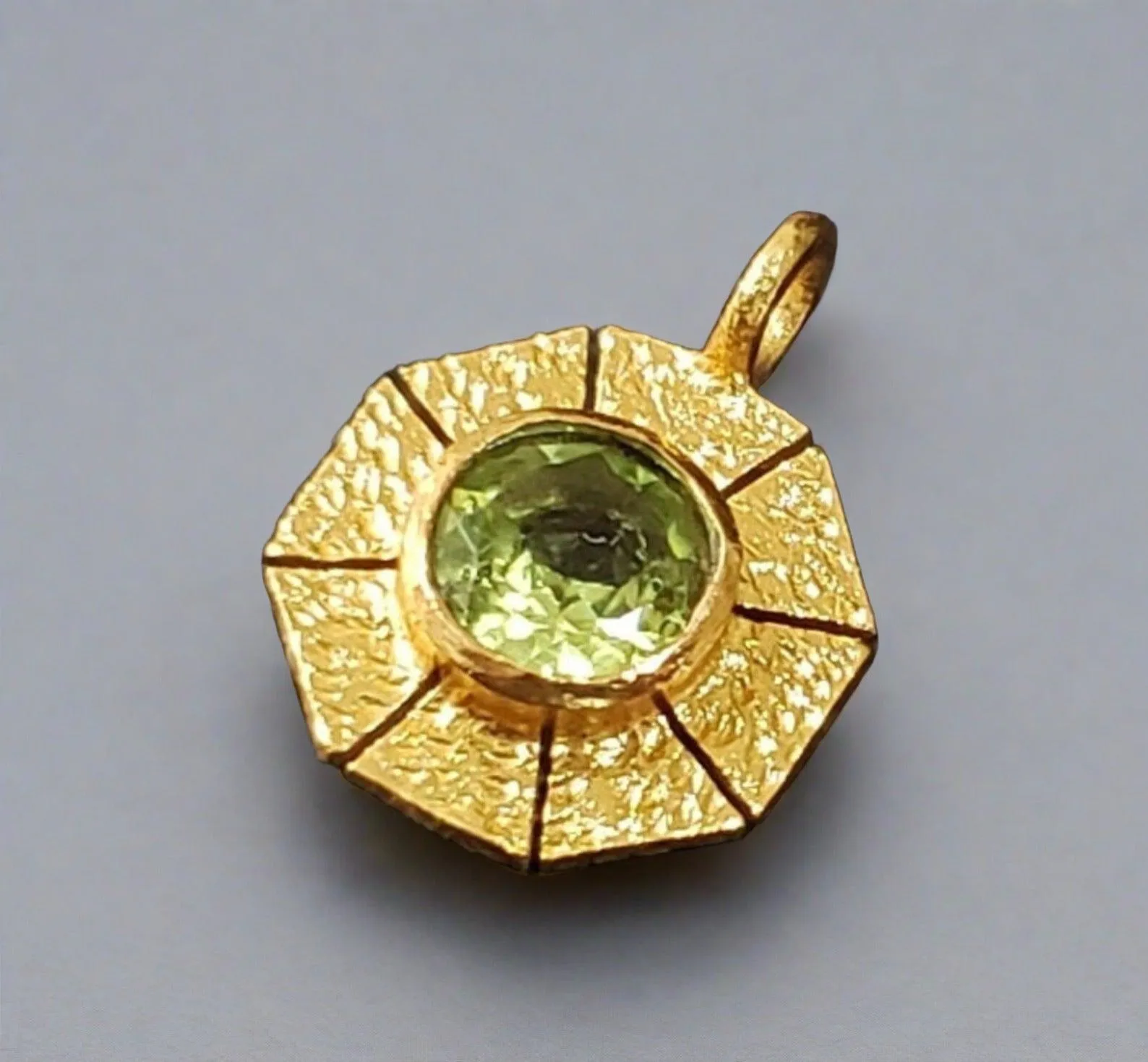 Gold Vermeil Hexagon Shape Peridot Charm Pendant