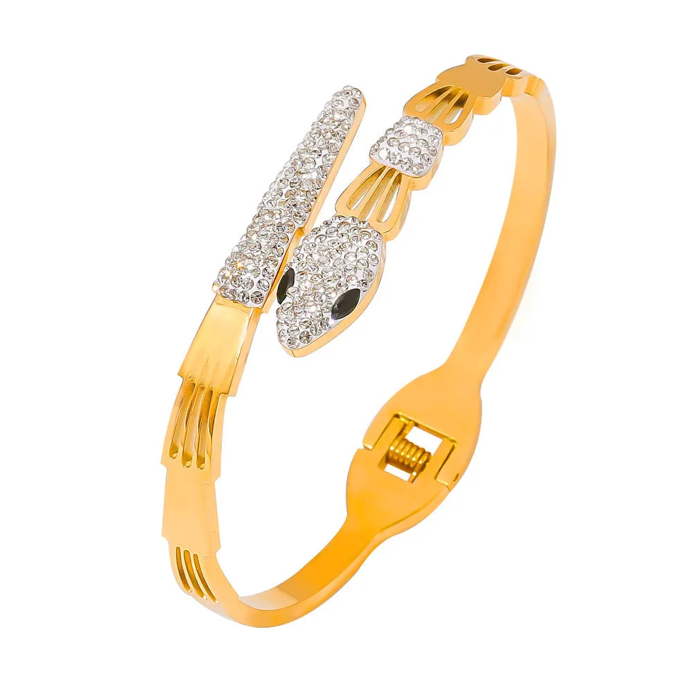 Golden Serpent Zircon Bracelet by Planderful - Exquisite Cross-Border Jewelry