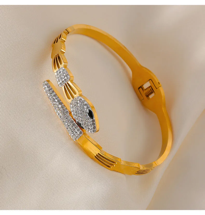 Golden Serpent Zircon Bracelet by Planderful - Exquisite Cross-Border Jewelry