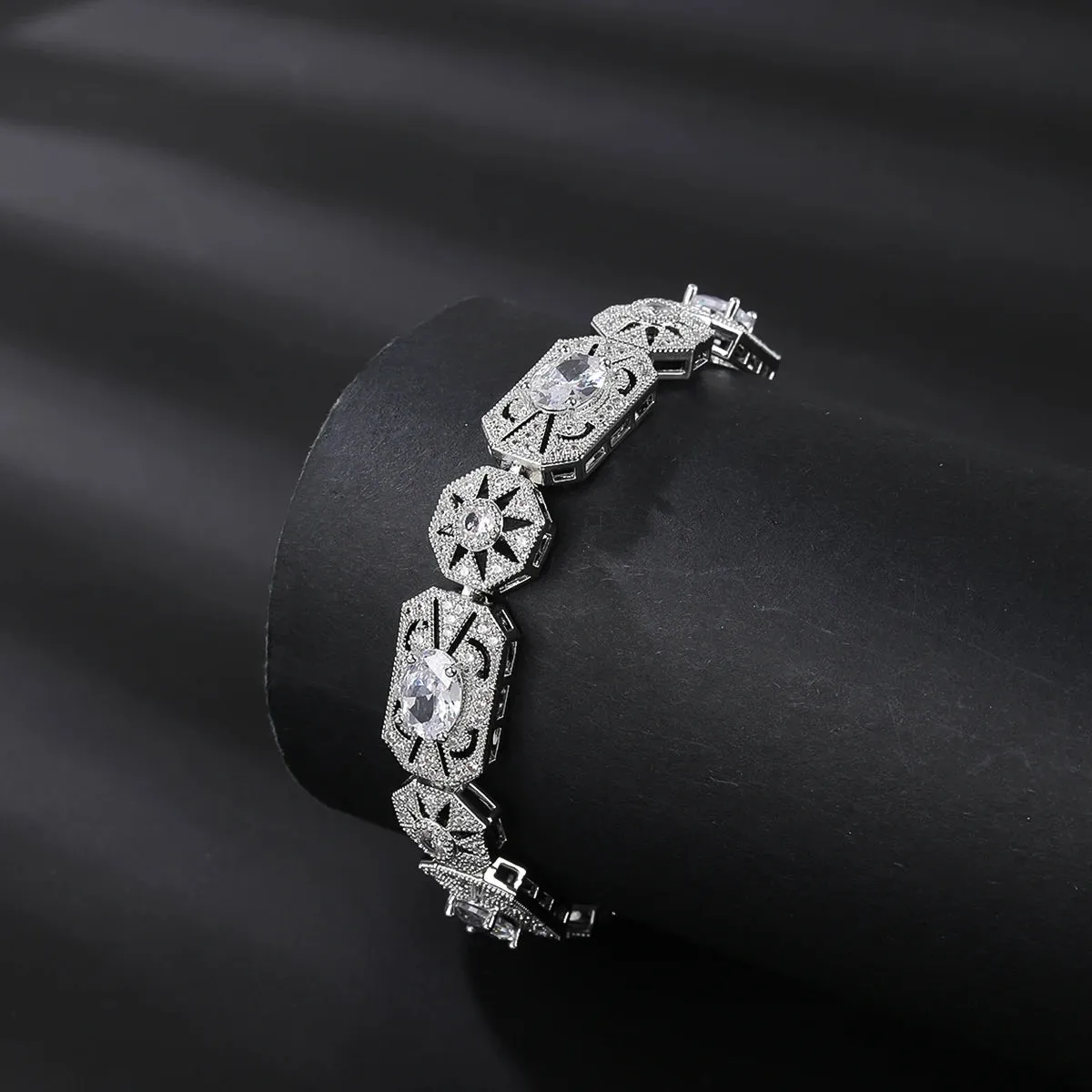 Gorgeous 4Colors Cubic Zircon Chain Bracelets Bangle for Brides Wedding Party  Fashion Jewelry for Women Gift  CK10189