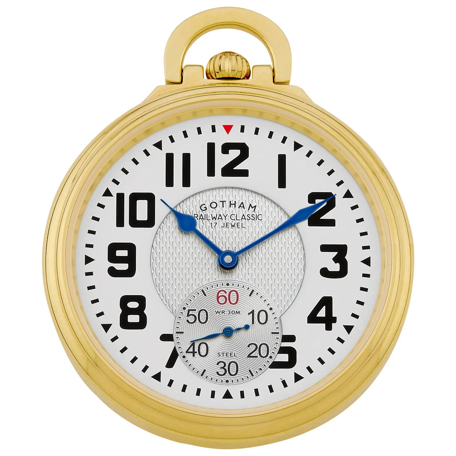 Gotham Men's Gold Plated Stainless Steel Mechanical Hand Wind Railway Classic Nostalgia Series Pocket Watch # GWC14115G