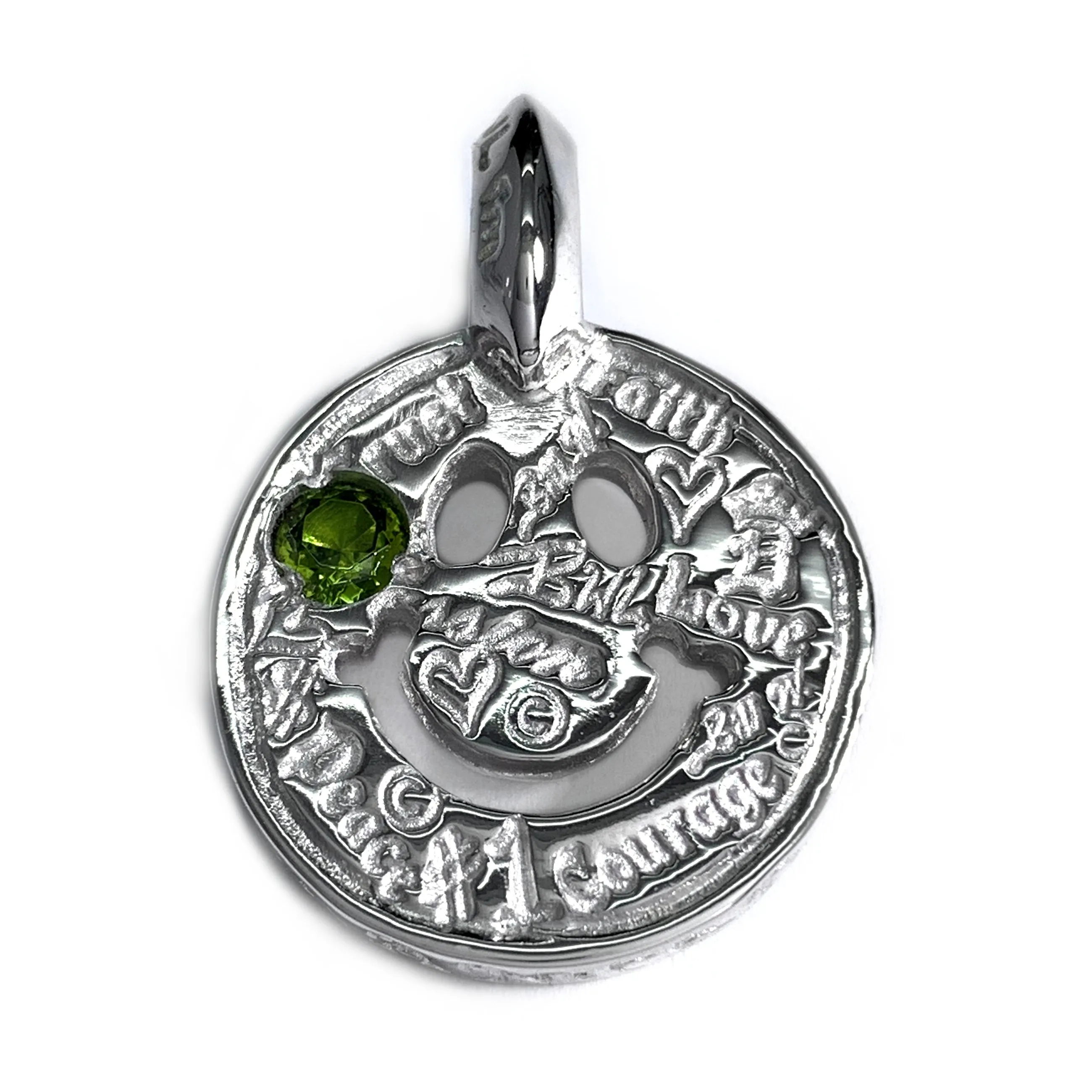 Graffiti Happy Face Charm Custom Rhodium Plated with Peridot