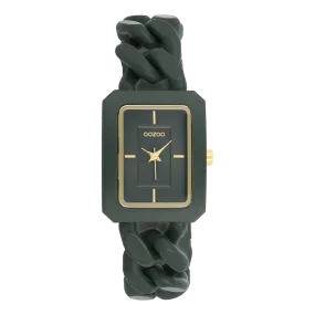 Green OOZOO watch with green chain bracelet - C11279